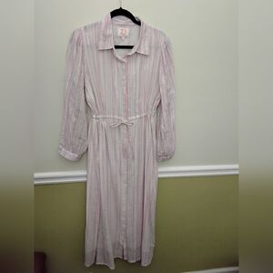 Victoria Dunn Pink Striped Dress Large